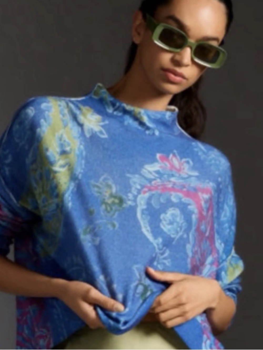 Anthropologie Pilcro The Alani Cashmere Mock-Neck Sweater Blue Paisley